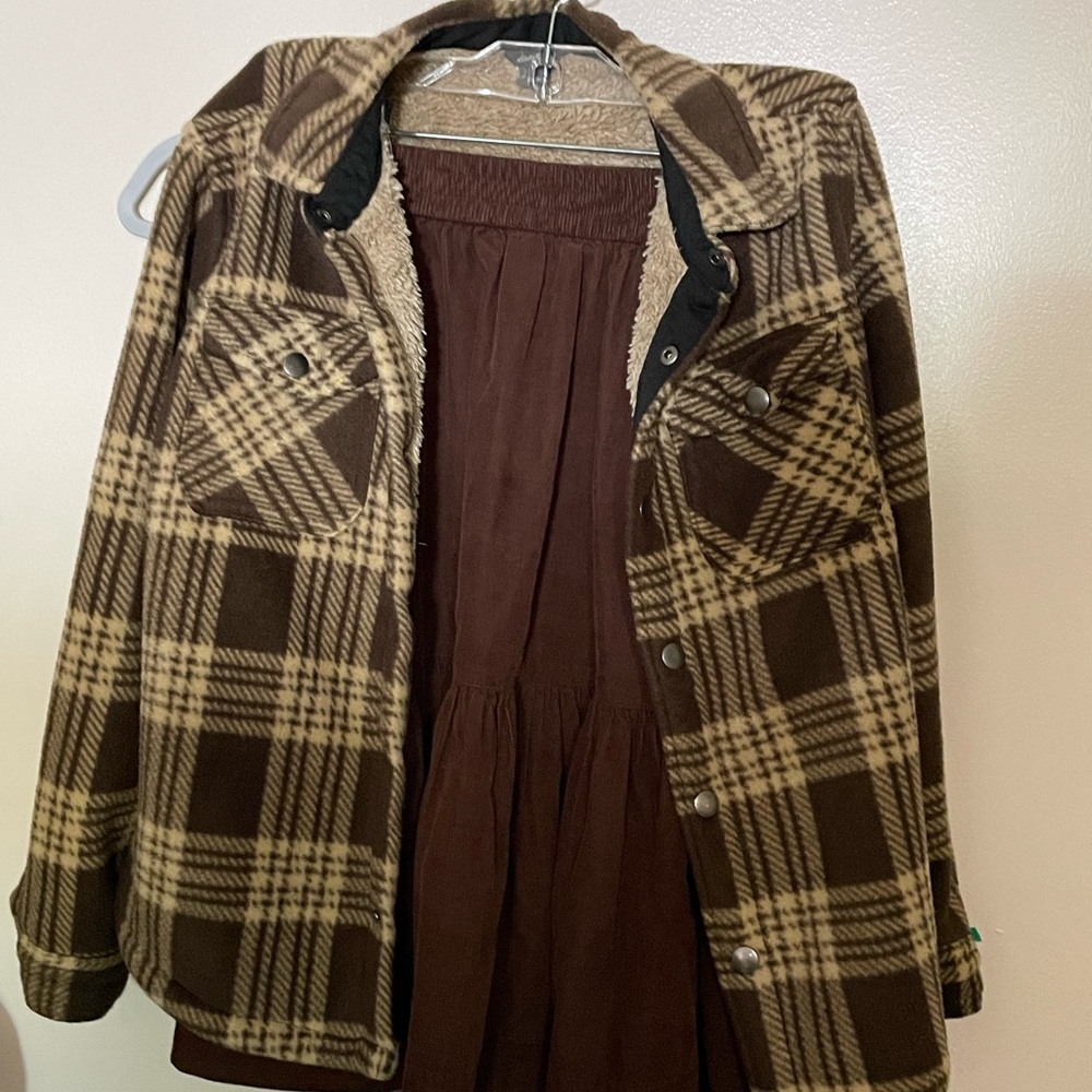 Girls Eddie Bauer Flannel Shirt/Jacket size 10/12, kids Zara Corduroy Skirt 9